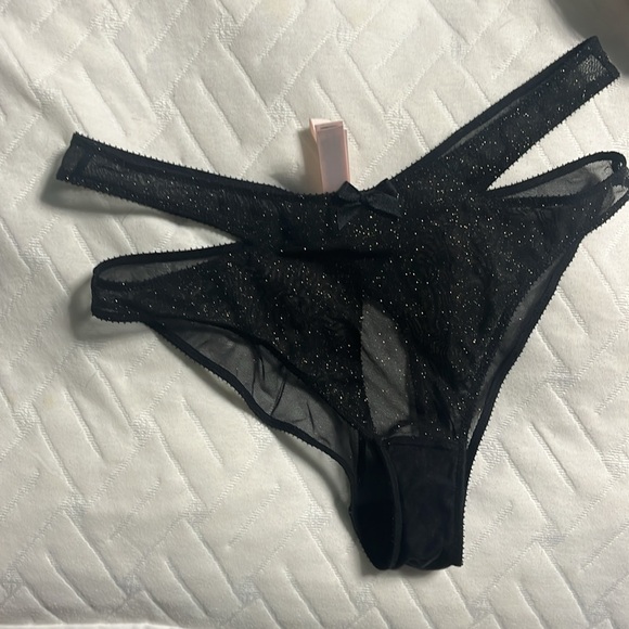 Agent Provocateur Black gold metallic Sheer Panties cutout medium 3 NWOT - Picture 2 of 7